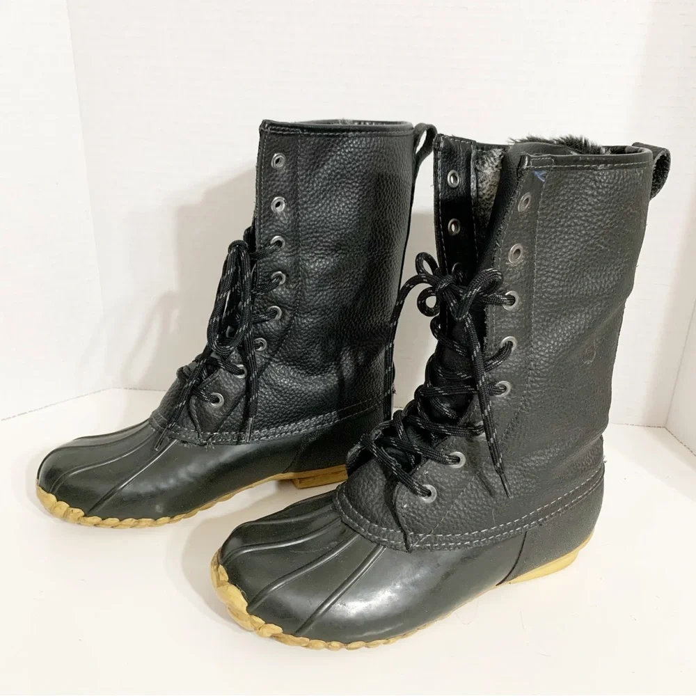 Sporto Daphne Leather Upper Waterproof Duck Boots Faux Fur Shearling Size 7